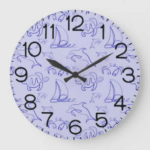 Grande Horloge Ronde Motif d'une ligne d'animal marin et voilier