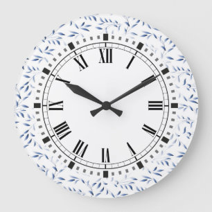 Grande Horloge Ronde Motif élégant bleu et blanc de saule