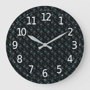 Grande Horloge Ronde Motif élégant moderne de cœurs et de clés bleus  