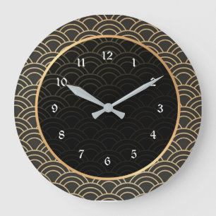 Grande Horloge Ronde Motif élégant noir et or
