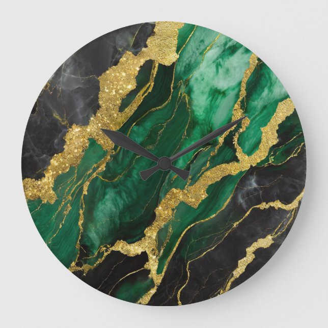Grande Horloge Ronde Motif en marbre vert avec or (Recto)