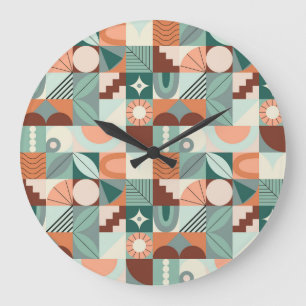 Grande Horloge Ronde Motif en mosaïque abstrait et géométrique.