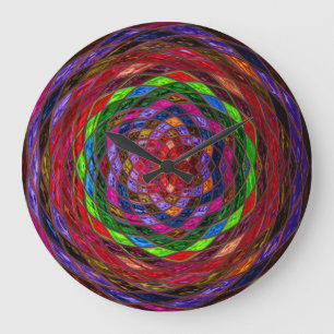 Grande Horloge Ronde Motif en mosaïque en verre teint Astract