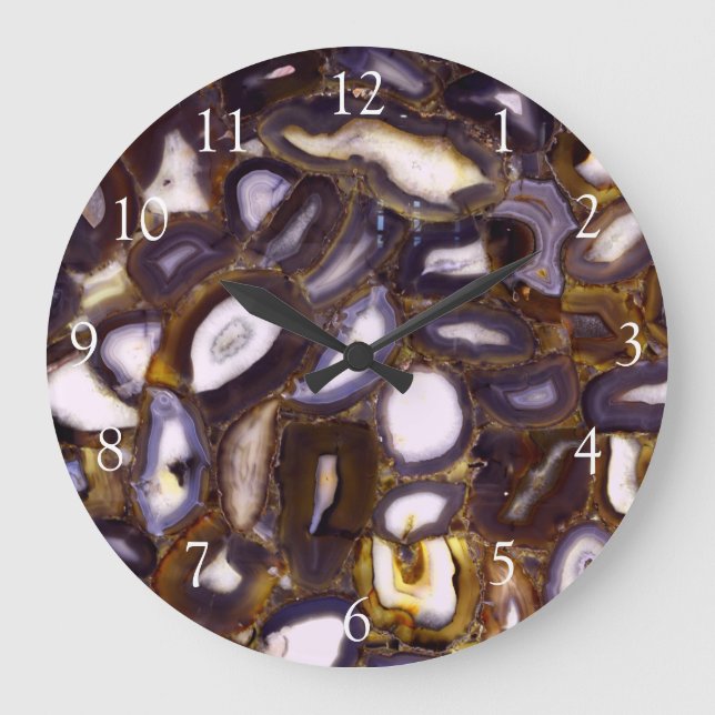 Grande Horloge Ronde Motif en pierre blanche Brown violet (Recto)