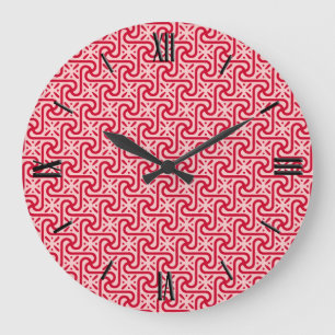 Grande Horloge Ronde Motif en tuiles égyptiennes, rose profond et clair