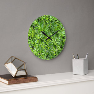 Grande Horloge Ronde Motif Feuille verdoyant - Nature Botanique