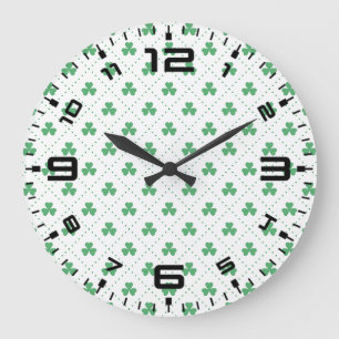 Grande Horloge Ronde Motif Feuilles de Trèfle St. Patrick-53224