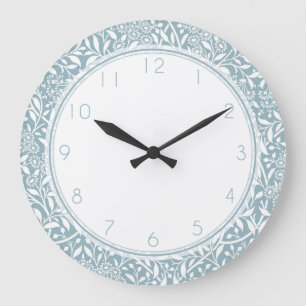 Grande Horloge Ronde Motif floral bleu de damassé