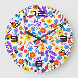 Grande Horloge Ronde Motif floral exotique coloré-23165