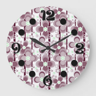 Grande Horloge Ronde motif floral marron et blanc