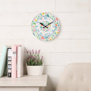 Grande Horloge Ronde Motif floral rêves aquarelle fantaisistes audacieu