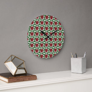 Grande Horloge Ronde Motif floral rouge gras sans couture  