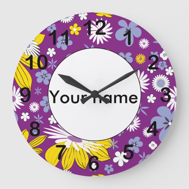 Grande Horloge Ronde Motif floral sans couture (Recto)