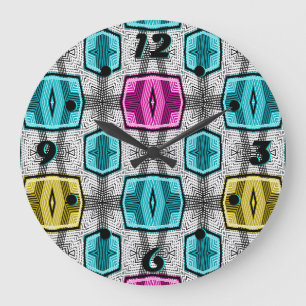 Grande Horloge Ronde Motif géométrique 60 rétro