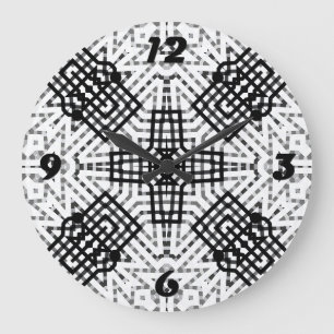 Grande Horloge Ronde Motif géométrique blanc et noir