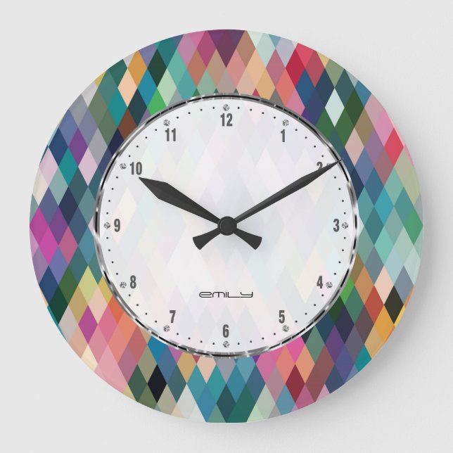 Grande Horloge Ronde Motif géométrique coloré moderne (Recto)