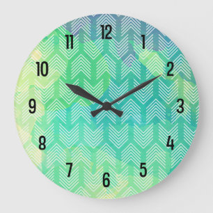 Grande Horloge Ronde Motif géométrique de flèches d'aquarelle de Boh