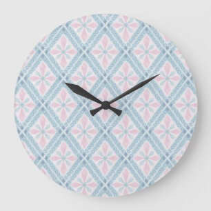 Grande Horloge Ronde Motif Géométrique Diamant Bleu