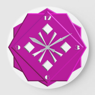 Grande Horloge Ronde Motif géométrique magenta d'art déco
