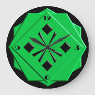 Grande Horloge Ronde Motif géométrique vert émeraude Art déco