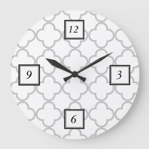 Grande Horloge Ronde Motif gris de Quatrefoil