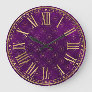 Grande Horloge Ronde Motif Imaginaire Clé violet et or