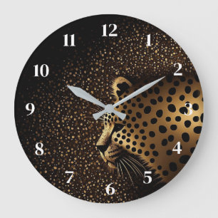 Grande Horloge Ronde Motif Jaguar Doré