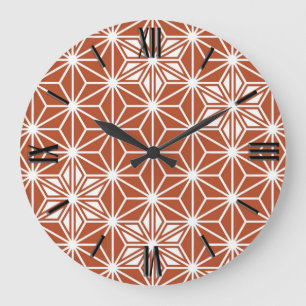 Grande Horloge Ronde Motif japonais Asanoha - terre cuite