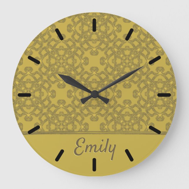 Grande Horloge Ronde Motif jaune moutarde personnalisé (Recto)