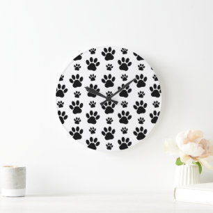 Grande Horloge Ronde Motif mâle, pattes de chien, Empreintes de pattes,