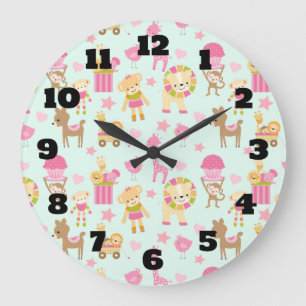 Grande Horloge Ronde Motif mignon avec animaux et jouets fantaisistes