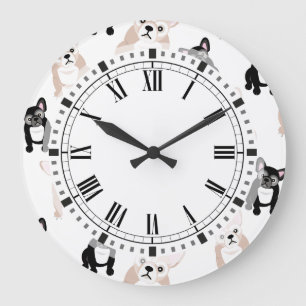 Grande Horloge Ronde Motif mignon de bouledogue français
