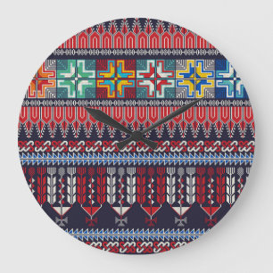 Grande Horloge Ronde Motif Motif Palestinien Broderie.