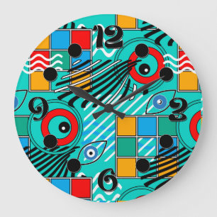 Grande Horloge Ronde Motif multicolore abstrait créatif moderne