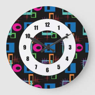 Grande Horloge Ronde Motif multicolore géométrique de Starburst
