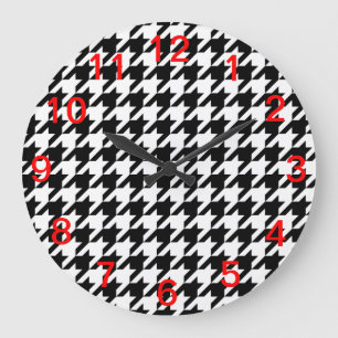Grande Horloge Ronde Motif noir et blanc Houndstooth