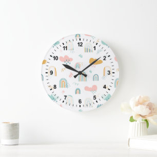 Grande Horloge Ronde Motif nuage Rainbow et pluie amusant