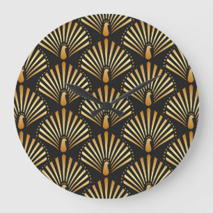 Grande Horloge Ronde Motif paon d'or Art déco