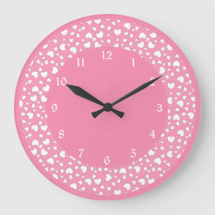 Grande Horloge Ronde Motif Pastel Pink Heart Polka Dot