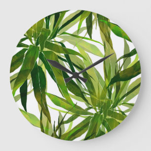Grande Horloge Ronde Motif peint à la main Feuille de palme