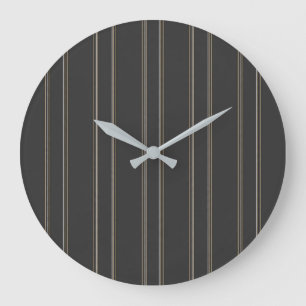 Grande Horloge Ronde Motif rayure fine gris chaud charbon doux