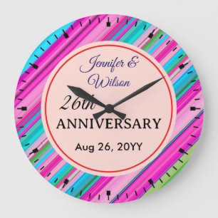 Grande Horloge Ronde Motif rayures arc-en-ciel Anniversaire personnalis
