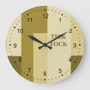 Grande Horloge Ronde Motif rectangle abstrait beige
