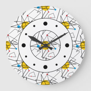 Grande Horloge Ronde Motif rétro géométrique angulaire