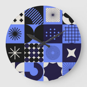 Grande Horloge Ronde Motif rétrofuturiste Gras Géométrique Bauhaus