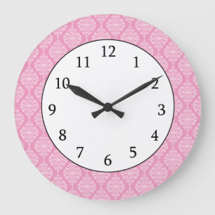 Grande Horloge Ronde Motif rose et blanc élégant de damassé