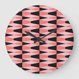 Grande Horloge Ronde Motif rose noir géométrique en gras