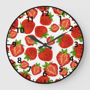 Grande Horloge Ronde Motif rouge aux fraises