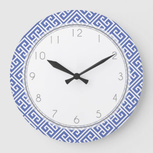 Grande Horloge Ronde Motif royal de la clé bleue grecque