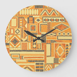 Grande Horloge Ronde Motif sans couture brodé Bohème